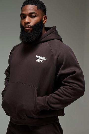 Brown Man Active Training Dept Boxy Brushed Hoodie