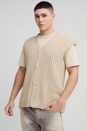 Oversized V Neck Knitted Vest ecru