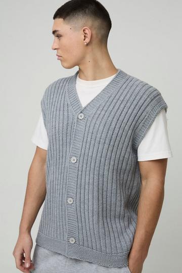 Oversized V Neck Ribbed Knitted Vest grey