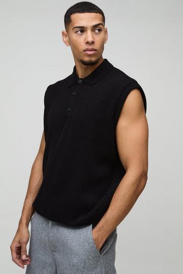 Oversized Boxy Collared Knitted Vest black