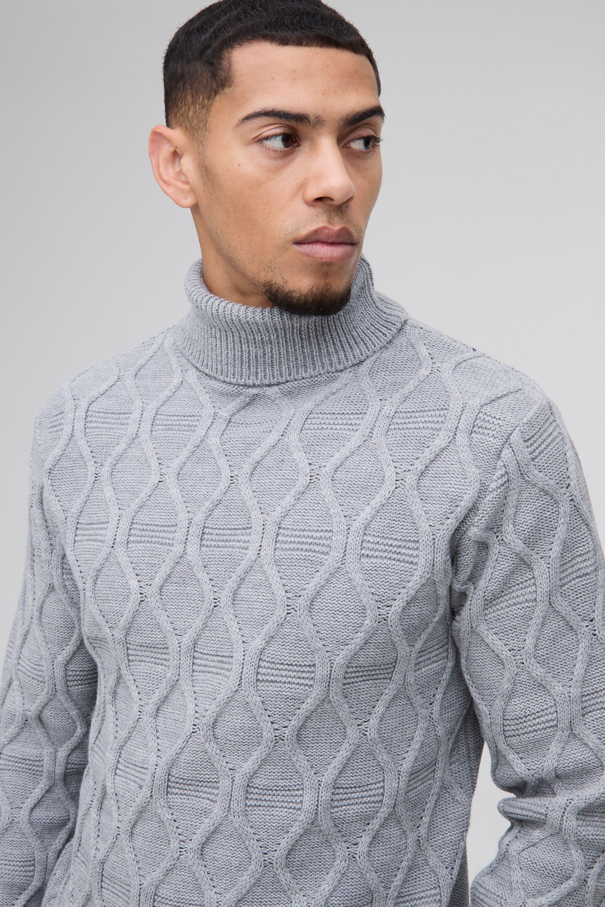 Grey knitted roll neck jumper on sale