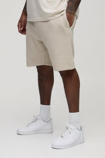 Plus Middellange Basic Slim Fit Shorts stone