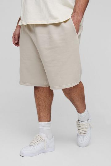 Stone Beige Plus Oversized Drop Crotch Basic Shorts