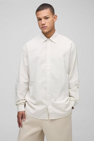 Super Oversized Linen Look Striped Collared Shirt stone