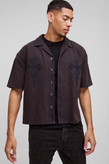 Oversized Boxy Cross Applique Washed Revere Shirt charcoal