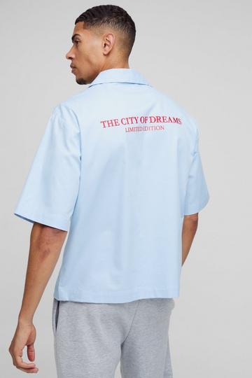 Oversized City Of Dreams Embroidered Revere Shirt light blue