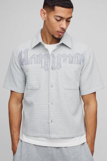 Oversized Boxy Homme Applique Double Pocket Check Shirt grey