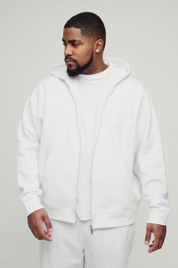 White Plus 330GSM Basic Zip Through Regular Fit Hoodie