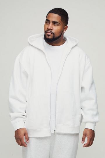 White Plus 330GSM Oversized Basic Zip Through Hoodie