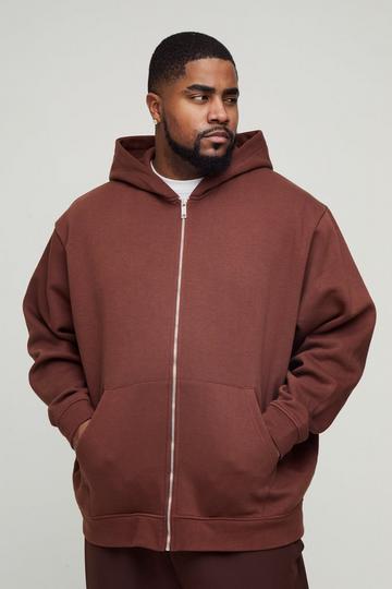 Plus 330GSM Oversized Basic Zip Through Hoodie chocolate