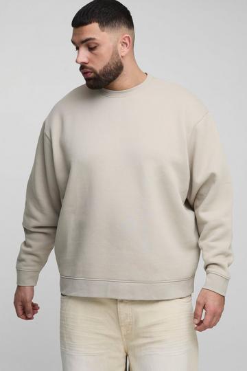 Plus Oversized Basic 330GSM Trui Met Crewneck stone