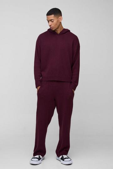 Oversized Knitted Hooded Tracksuit burgundy