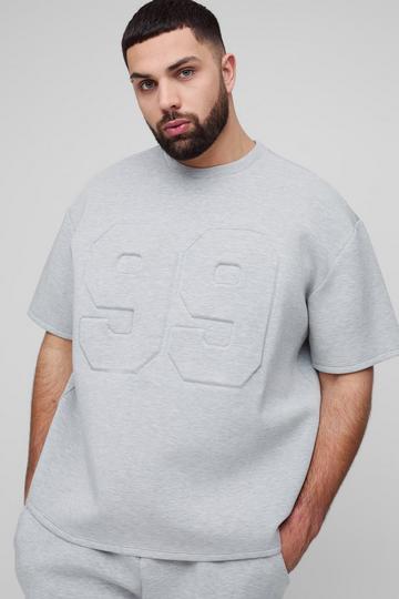 Grey Plus Oversized Embossed Scuba Marl T-Shirt