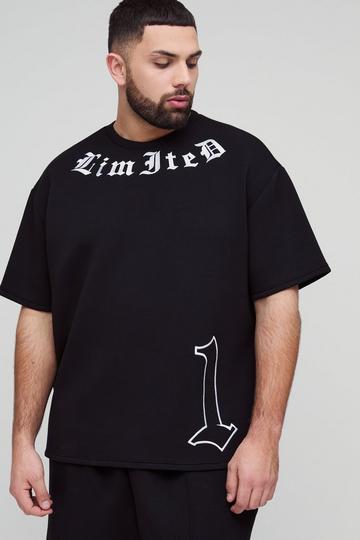 Plus Oversized Embroidered Scuba Limited T-Shirt black