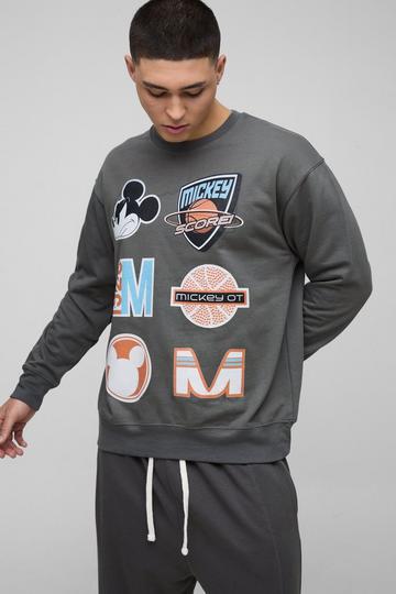 Oversized Mickey Mouse Varsity License Print Sweatshirt charcoal