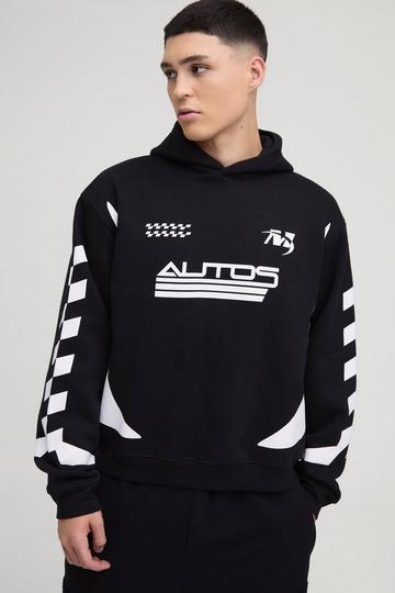 Black Oversized Boxy Moto Racing Hoodie