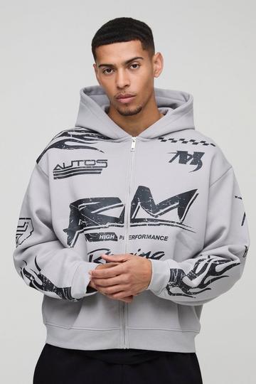 Oversized Boxy Moto Racing Vest Met Capuchon En Vlammen grey