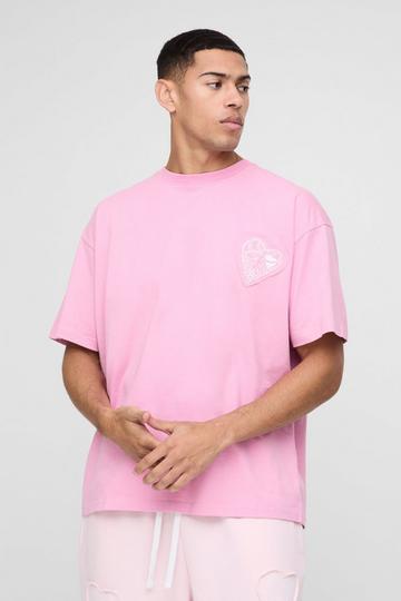 Oversized Heavyweight Hearts Applique T-Shirt pink