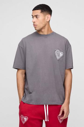 Oversized Heavyweight Hearts Applique T-Shirt charcoal