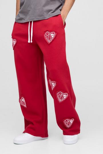 Extreme Wide Leg Hearts Applique Jogger red