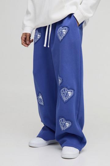 Extreme Wide Leg Hearts Applique Jogger cobalt