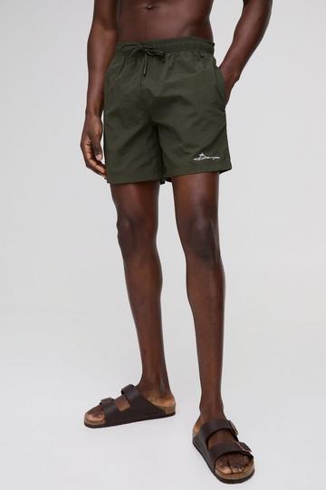 Korte Gekreukelde Geborduurde Nylon Shorts Met Elastische Taille dark green