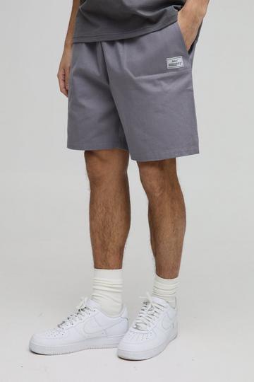 Elasticated Waist Relaxed Woven Tab Canvas Shorts grey