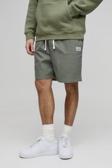 Elasticated Waist Relaxed Woven Tab Canvas Shorts khaki