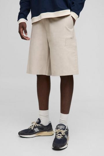 Stone Beige Bermuda Canvas Cargo Shorts