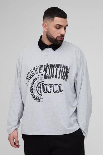 Plus Oversized Gesplitste Polo Met Print grey