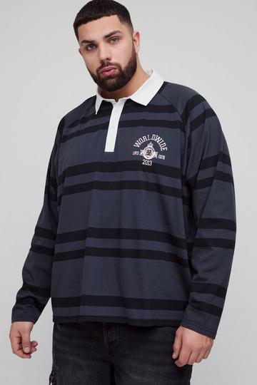 Plus Oversized Raglan Embroidered Polo black