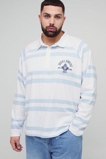 Plus Oversized Raglan Embroidered Polo light blue