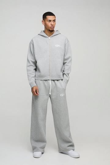 Oversized Boxy Official Embroidery Zip Through Tracksuit grey marl