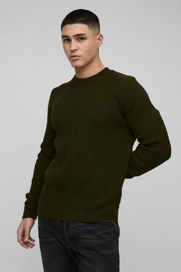 Regular Fit Plaited Hem Knitted Jumper khaki