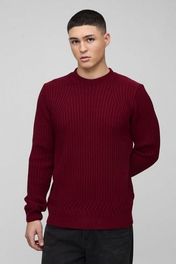 Burgundy Red Regular Fit Plaited Hem Knitted Jumper