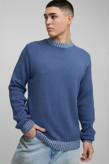 Contrasterende Geribbelde Regular Fit Trui Met Gebreide Mouwen slate blue