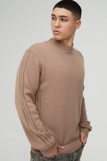 Regular Fit Cable Detail Knitted Jumper stone