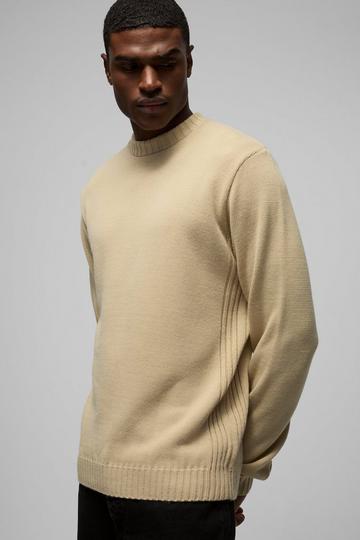 Regular Fit Ribbed Panel Crew Knitted Jumper sand