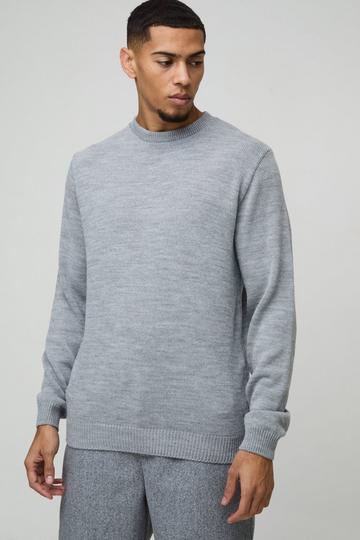 Regular Fit Ribbed Panel Elbow Patch Crew Knitted Jumper light grey