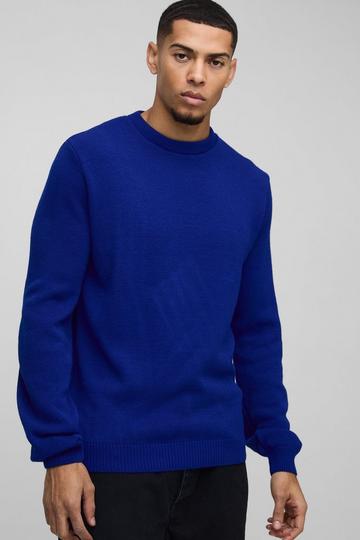 Regular Fit Ribbed Panel Elbow Patch Crew Knitted Jumper cobalt