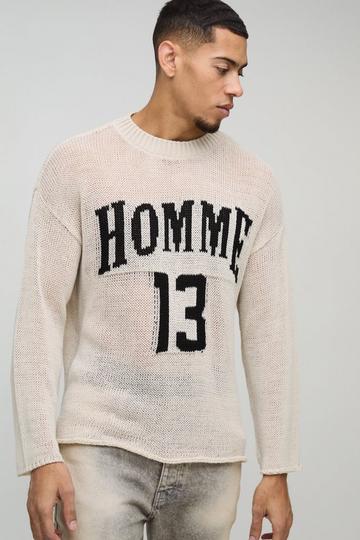 Boxy Fit Homme Moto Open Stitch Knit Jumper stone