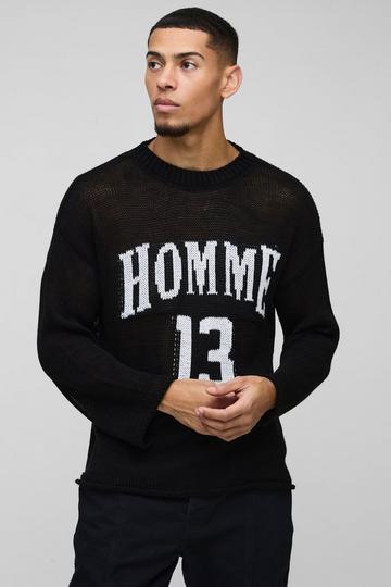 Black Boxy Fit Homme Moto Open Stitch Knit Jumper