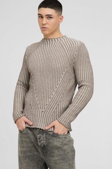 Muscle Fit Two Tone Raglan Ribbed Knit Jumper brown