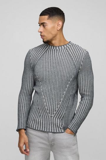 Muscle Fit Two Tone Raglan Ribbed Knit Jumper charcoal