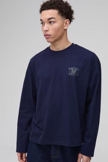 Navy Oversized Boxy Varsity Heavyweight Long Sleeve T-Shirt