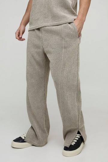 Straight Leg Split Hem Jacquard Rib Jogger taupe