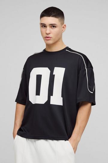 Oversized Boxy Half Sleeve Varsity T-Shirt black