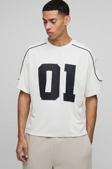 Oversized Boxy Half Sleeve Varsity T-Shirt ecru