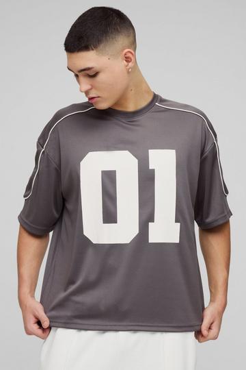 Oversized Boxy Half Sleeve Varsity T-Shirt charcoal