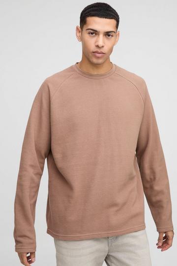 Oversized Long Sleeve Raglan Pique T-Shirt chocolate